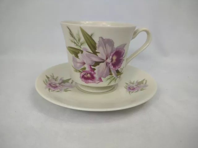 Vintage Orchid Aloha Liberty House Hawaii Teacup Saucer Purple Flower daffodil