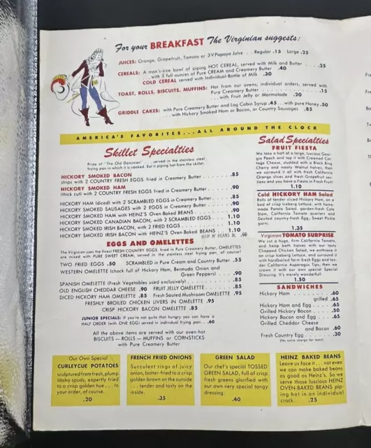 Vintage The Virginian Restaurant Menu - 102 West 50Th Street New York City, Ny 2