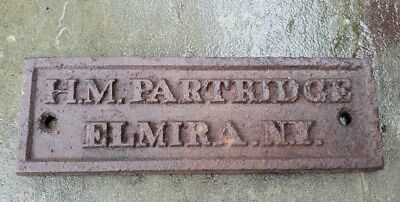 Antique Cast Iron Door Name ID Plate Plaque HM Partridge Elmira NY Embossed