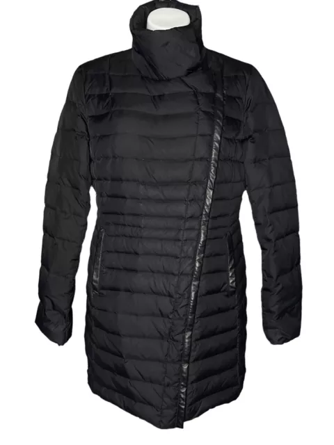 Via Spiga Black Down Puffy Jacket Faux Leather Trim On Pockets Size Large