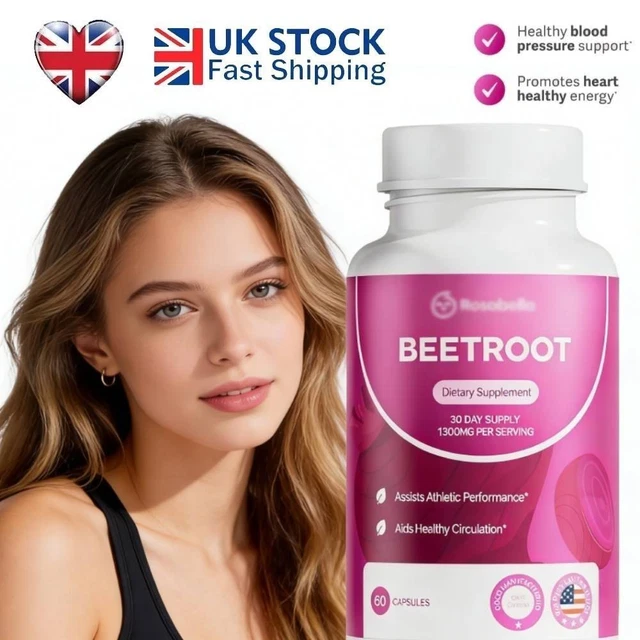 60CT ROSABELLA ORGANIC Beetroot 1300mg Capsules Circulation And Blood ...