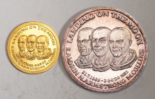 1969, USA. Proof Gold (4gm) & Silver (15gm) "Landing on the Moon" Medals. 2pcs!