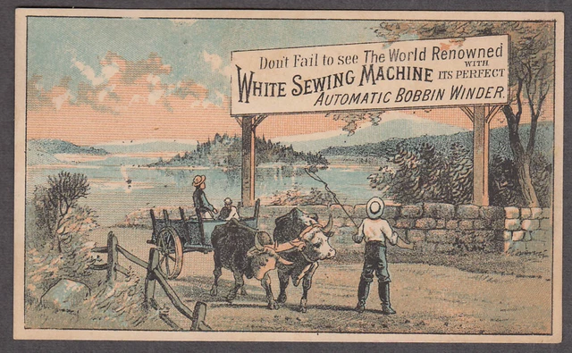 White Sewing Machine Automatic Bobbin Winder trade card 1880s 2-ox cart