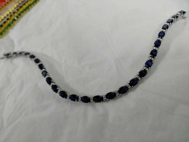 Oval Cut 15Ct Lab-Created Sapphire Women's Tennis Bracelet 14K White Gold Finish Oval Cut 15Ct Lab-Created Sapphire Women's Tennis Bracelet 14K White Gold Finish