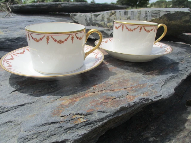 2 Tasses à café Thé + sous tasses  PORCELAINE LIMOGES PAULHAT Floral et dorure