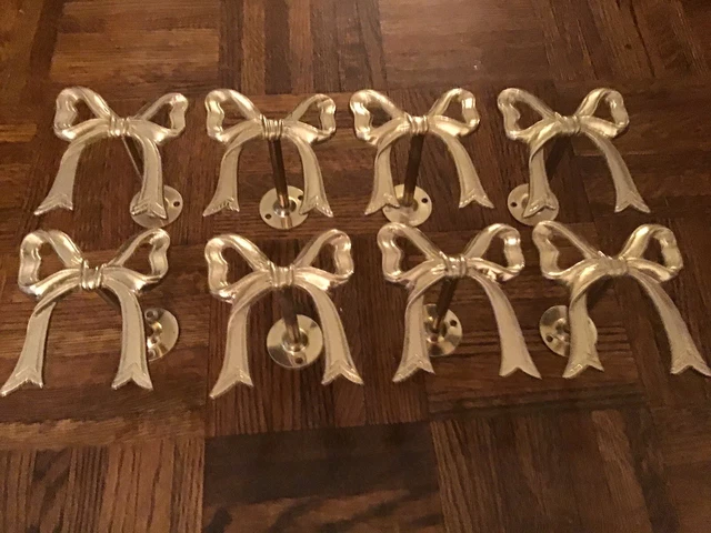 Curtain Tie backs Vintage 80s Brass Bows Total 8