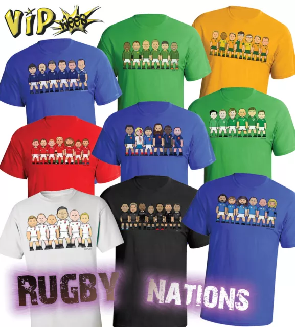 VIPwees Mens ORGANIC Cotton TShirt Rugby Union Legends 6/Tri Nations Choose Team