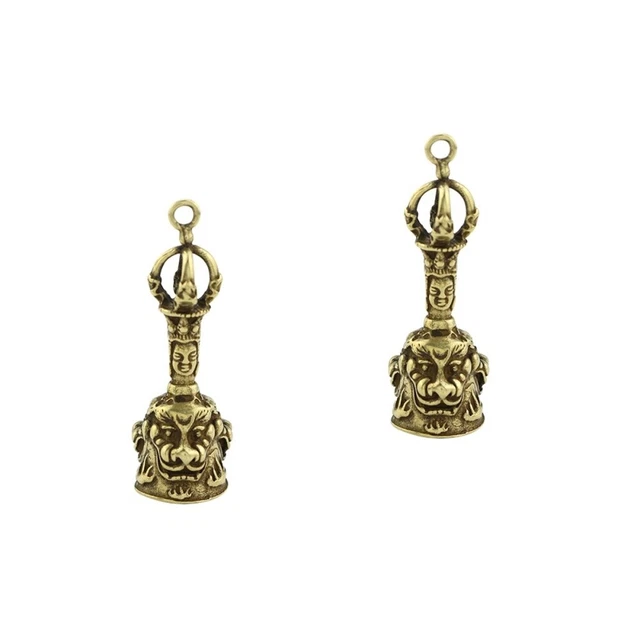 2 Pieces Brass Buddhist Antique Buddha Ornaments Keyring Pendant