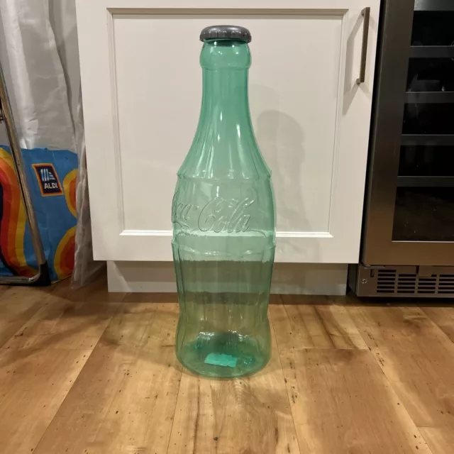 Plastic Large Coke Coca Cola Bottle Bank 22” Tall Flexcraft  Green Tint