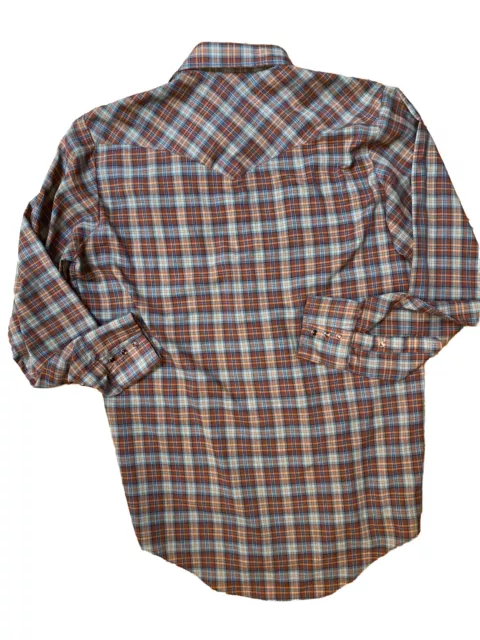 ROEBUCKS MEN’S Pearl Snap Western Shirt Large 16-16 1/2  Tall Plaid Vtg. Rodeo