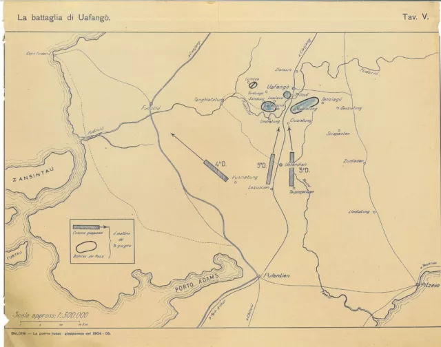 Carta battaglia di Uafangò. Guerra Russo-Giapponese 1904. Cm. 37x30. Difetti