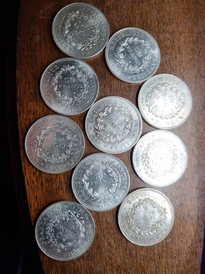 2 Écu Lot Pièces 16x  10 francs  Et2x 50 Hercule 