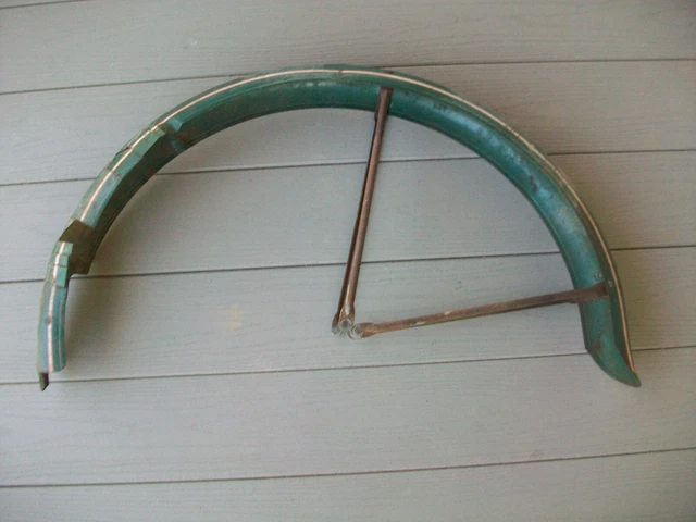 Vintage 1949 Schwinn Bicycle 26" Rear Fender Original Green Paint but Mutilated Vintage 1949 Schwinn Bicycle 26" Rear Fender Original Green Paint but Mutilated