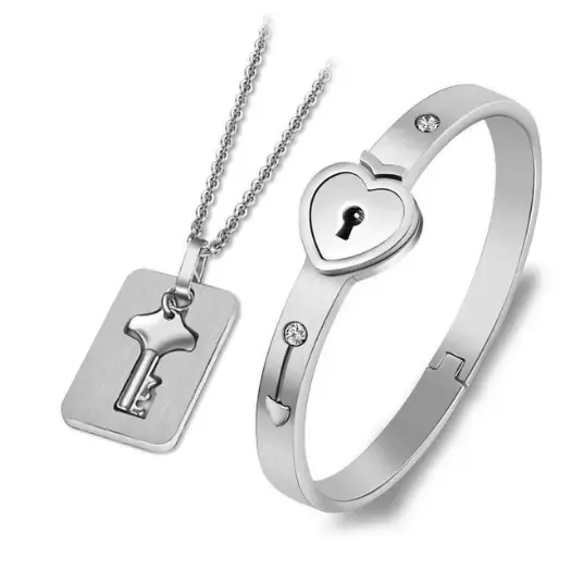 HEART BRACELET CHOKER Set Jewelry Stainless Steel Key Pendant Necklace  Silver A $19.99 - PicClick AU