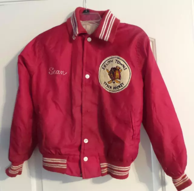 Vintage West Wind Red Jacket with South Towns YMCA Hockey Patch sewn on Youth L