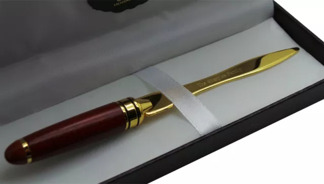 Personalised Letter Opener Custom Engraved Luxury 24k Gold Clad Gift Set in Case