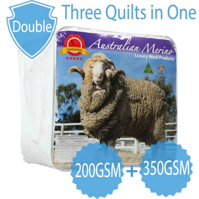 DOUBLE-Aus Made All Seasons 200+350GSM Luxury 100% Merino Wool Quilt