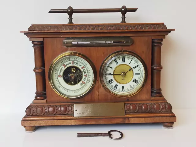 Early 20th century Desktop Clock with Barometer and Thermometer