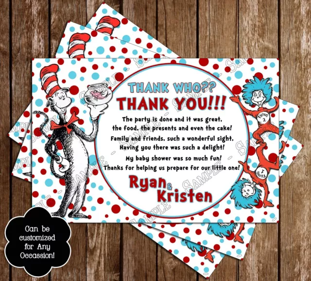 Dr Seuss - Cat in the Hat Baby Shower Thank You Cards - 15 Printed W/envelopes