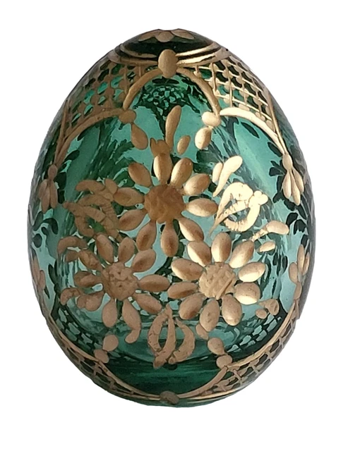 Copie œuf Fabergé vert en verre - Les marguerites