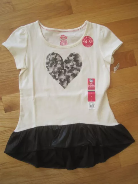 Girl BLACK WHITE SEQUINS HEART HIGH LOW RUFFLE SHIRT TOP NWT 4 or 6