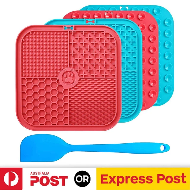 Silicone Dog Pet Lick Mat Pad Boredom Buster Slow Feeder Bath Grooming+Scraper