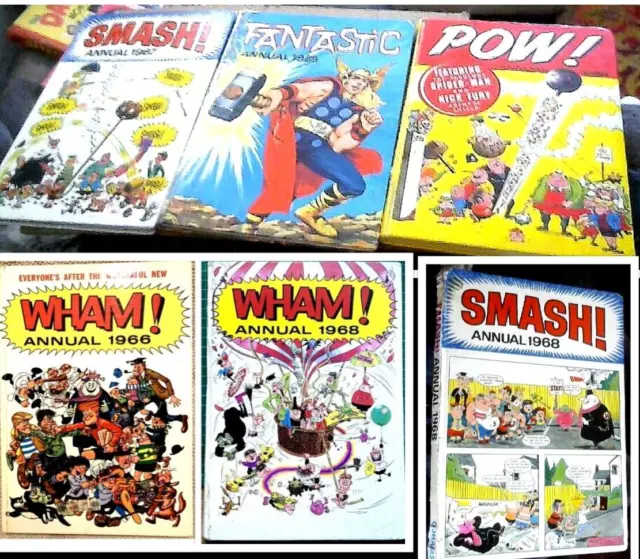 SMASH Annual 1967+1968 + FANTASTIC + WHAM 1966 +1968+POW! 1968 Annuals (6 Books)