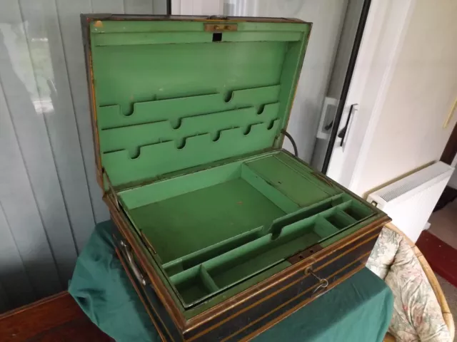 Large Antique Victorian Cash Bank Box Deed tin document holder 50cm x 34cm x21cm