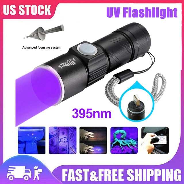 Linterna UV luz táctica violeta negra mini antorcha inspección 395 recargable