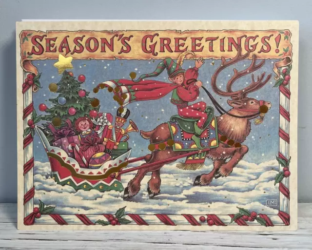 Christmas Cards Made in USA Burgoyne Vintage Holiday Christmas Sleigh  16ct