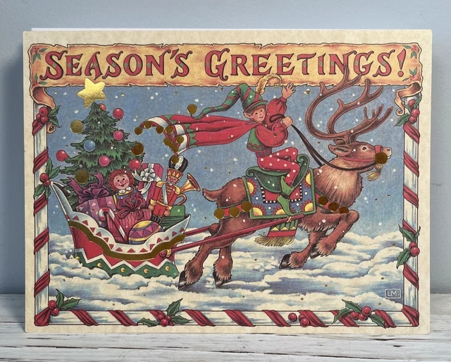 Christmas Cards Made in USA Burgoyne Vintage Holiday Christmas Sleigh  16ct