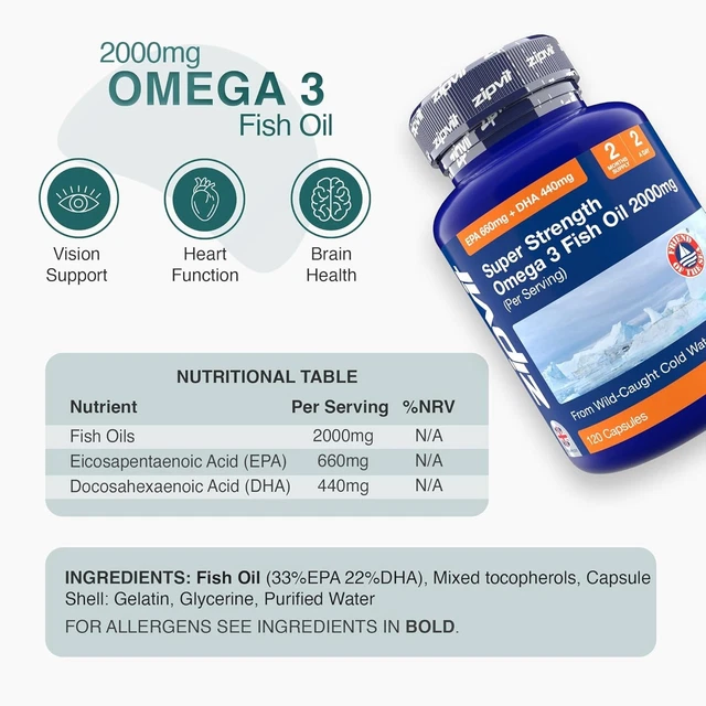 OMEGA 3 FISH Oil 2000mg EPA DHA High Strength | 120 Capsules UK £16.14 ...