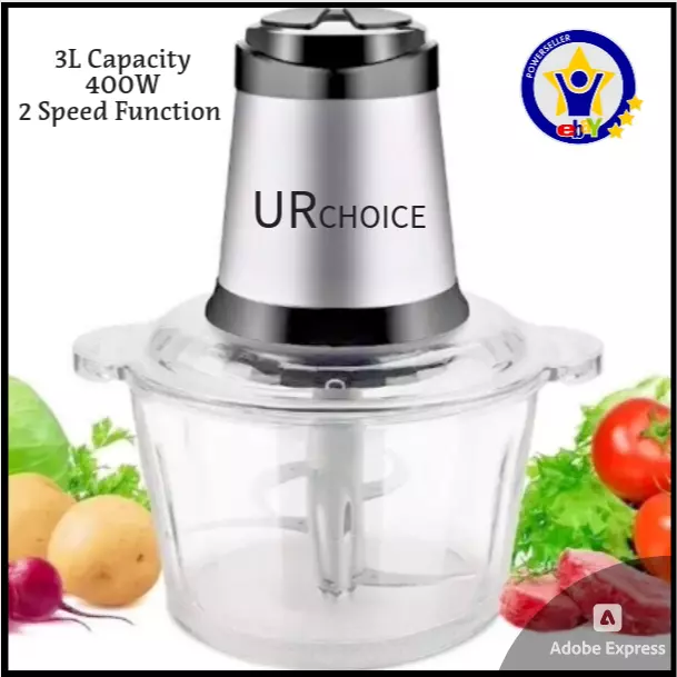 Electric Chopper Food Processor Multi Blender Grinder Mixer 3L 400W 2 Functional