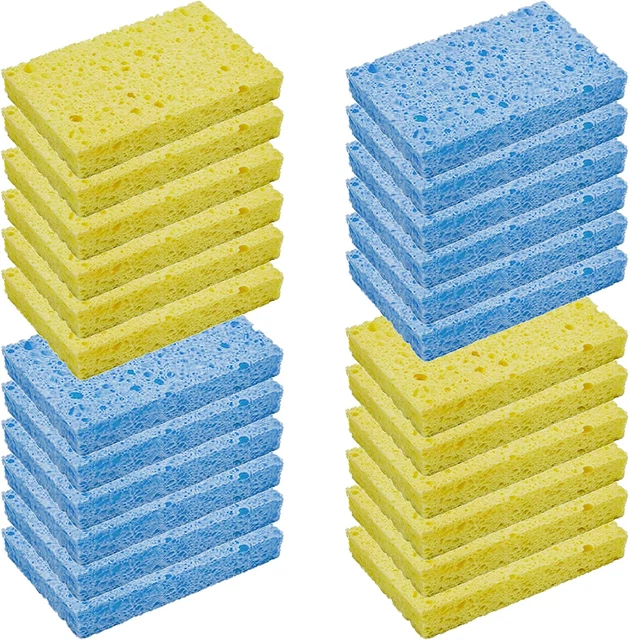 24 Pack Durable Kitchen Sponges, Natural Wood Pulp Sponges for Dishes, Absorbent