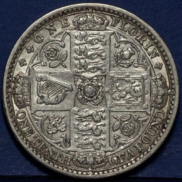 1849 WW Queen Victoria Godless Florin Silver Coin.