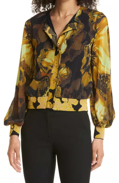 FUZZI Balloon Sleeve Cardigan in Hong Kong Mesh Top Button-up Tulle Blouse $650