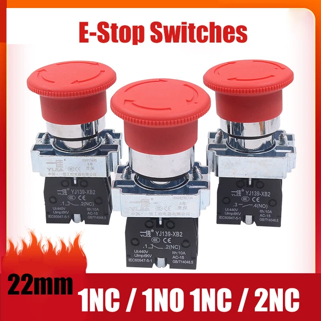 22MM EMERGENCY STOP Push Button Switch Latching EStop Switches 1NC/1NO