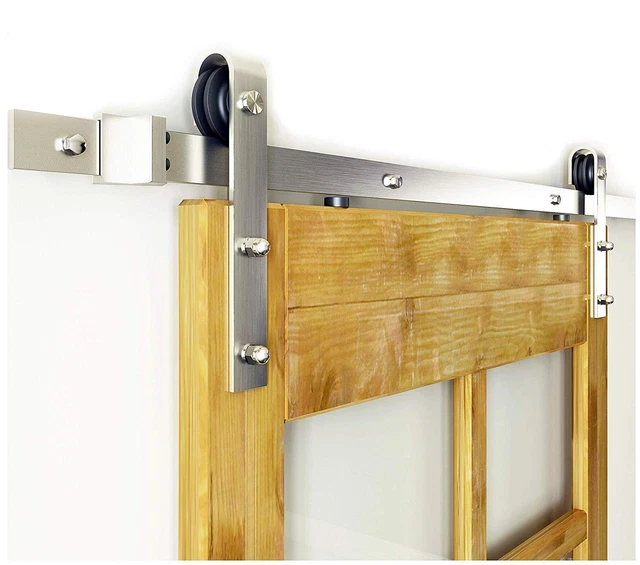 DIYHD Brushed Nickel Steel Sliding Barn Wood Door Track Hardware Kit