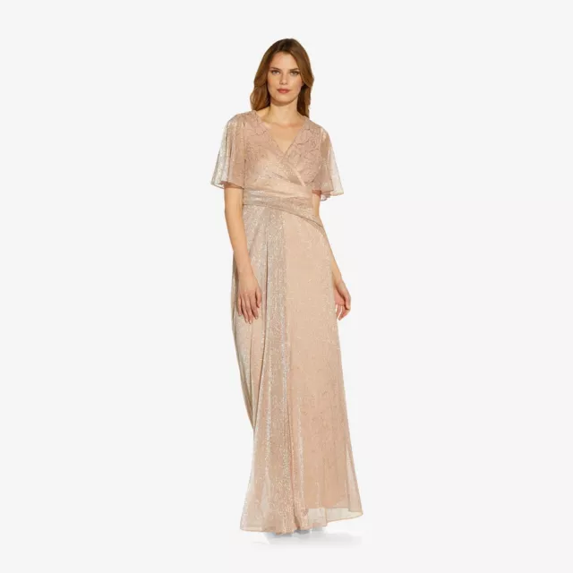 Adrianna Papell Metallic Draped Gown in Rose Gold Size 14