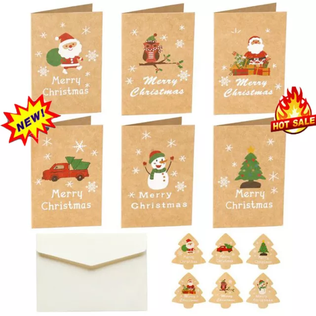 6pcs/set Christmas Kraft Gift Card Santa Claus Xmas Party Envelope Sticker VH