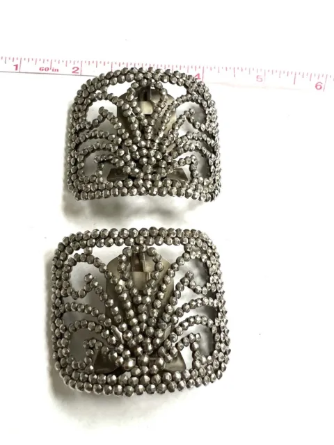 Antique Pair Of Victorian Cut Steel FRENCH Shoe Buckles  VTG Ornate