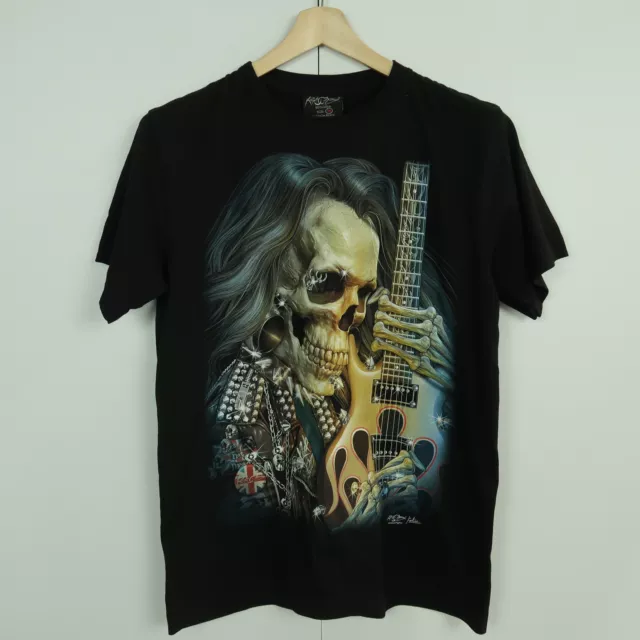 Vintage Rock Chang Mens T-Shirt Size M Black Skull Guitar Rock Music Tee