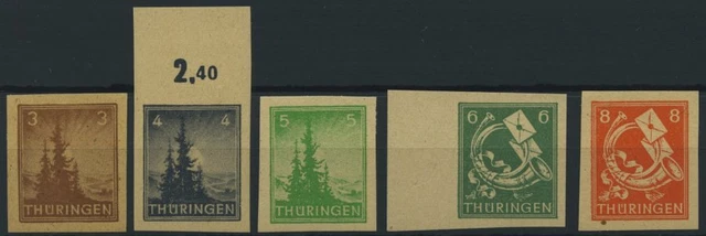 THÜRINGEN 92-97AXU **, 1945, 3-12 Pf. Freimarken, Vollgummierung, ungez., 5 ** W