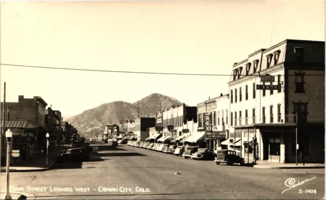 MAIN STREET VIEW WEST real photo postcard rppc CANON CITY COLORADO CO