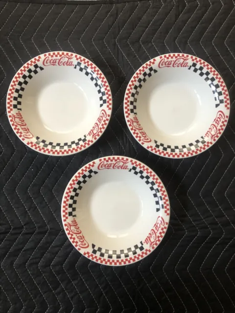 Vintage Gibson Coca-Cola Soup Salad Bowls Red Black Checkered LOT OF 3