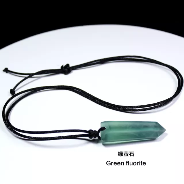 Natural Gemstone Quartz Crystal Pendant Single Point Hexagonal Wand Necklace