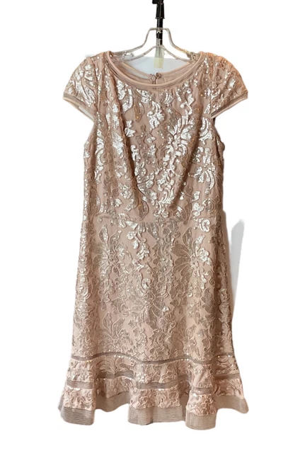TADASHI SHOJI Womens Rose Gold Lace Sequin Party Cocktail Wedding Dress Sz 8 TADASHI SHOJI Womens Rose Gold Lace Sequin Party Cocktail Wedding Dress Sz 8