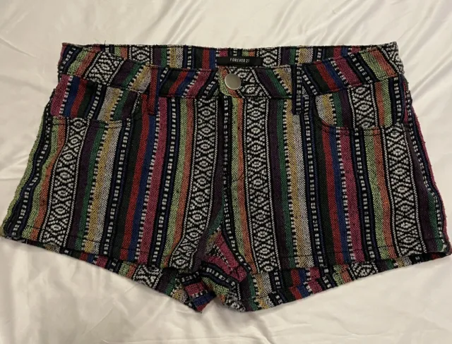 FOREVER 21 women’s shorts size 28 tribal woven print multi color pockets EUC!