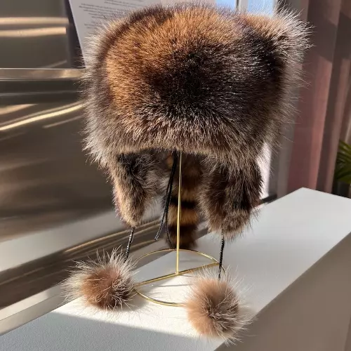 Lady Real Fur Cap Tail Women Natural Fur Caps Hats Winter Warm Ears Pom Pom Hat