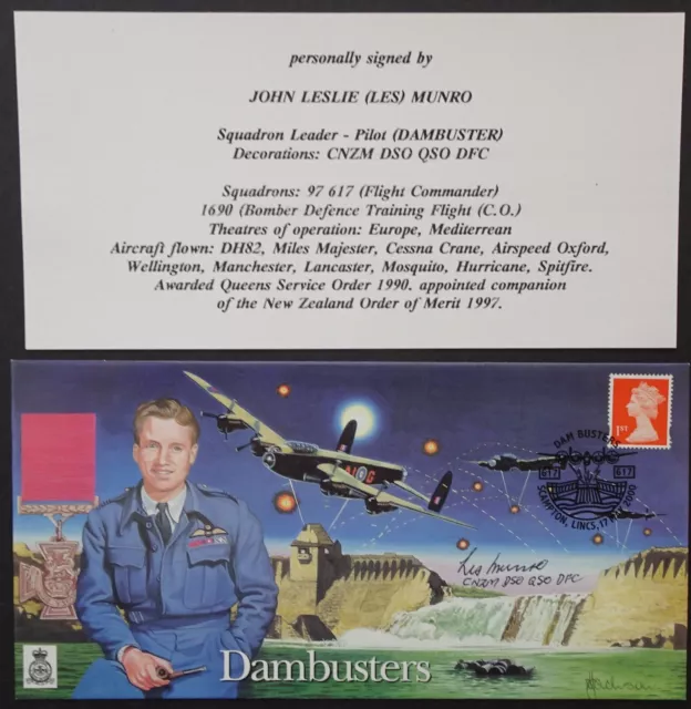 Dambuster 617 Squadron stamp cover signed Squadron Leader John Leslie Munro